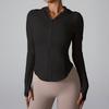 Chaqueta Deportiva Europea y Americana Transfronteriza Nueva de Manga Larga con Capucha para Correr Fitness Ropa con Cremallera Chaqueta Larga de Yoga