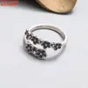 Anillo de Plata de Ley Murciélago Hoja Calabaza Flor Rosa Vintage Viejo Anillo de Piedra de Ajuste Joyería