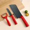 Cuchillo Negro Set de 3 Piezas Hogareño Acero Inoxidable Mango Rojo Cocina Afilado Pelador de Frutas Cuchillo para Rebanar de Mujer
