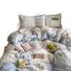 Conjunto de cuatro piezas suave y amigable con la piel, a cuadros estilo coreano con bloques de color, para el hogar, dormitorio, residencia estudiantil, adecuado para todas las estaciones, conjunto de tres piezas