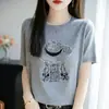 26 Suéter de Punto de Manga Corta con Cuello Redondo Verano Nuevo Estilo Holgado Jersey Transpirable Versátil de Moda Top Camiseta para Mujer
