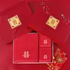 Caja de Regalo Roja con Carácter de Doble Felicidad de Algodón Puro Set de Tres para Bodas, Banquetes, Festivales, Pequeños Regalos de Empresa y Ocasiones Felices
