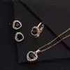 Elegante Juego de Joyería Chapado en Oro con Zirconia Colorida Micro-Incrustada, Collar Redondo, Anillo, Pendientes, Exquisito Colgante de Zirconia Colorida