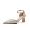 2024 Nuevos zapatos de tacón alto puntiagudos para mujer, zapatos de tacón grueso con punta hueca y cerrada, zapatos de una sola capa, sandalias cómodas para mujer que combinan con todo