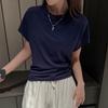 Playera de Manga Murciélago para Hombro Derecho para Mujer Verano 2025 Nuevo Diseño Cuello Redondo Holgada Cubre Vientre Manga Corta Top Básico
