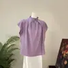 Blusa Zhi Li de Cor Sólida com Gola Alta em Estilo Chinês Novo, com um Visual Deslumbrante e Elegante, Novo Modelo de Verão 2026, Roupa Feminina Simples de Manga Curta em Estilo Nacional