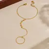 Moda Estilo Coreano Simple Colgante Estrella Redondo Tachonado con Diamantes Chapado en Oro con Cadena de Acero Inoxidable, Accesorio Versátil para el Dedo