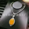Collar para Mujer con Colgante de Calcedonia Verde Hielo Incrustado Plateado al Por Mayor Estilo Chino Nuevo Huevo de Paloma Ágata Verde Jade