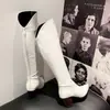 Botas de couro de cano alto com bico fino, para outono e inverno, transfronteiriças, com solas de borracha, antiderrapantes, zíper traseiro, cor sólida, versáteis, botas femininas estilo Martin de salto alto, plus size
