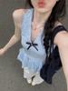 Moda Verão Personalidade Design de Botão Floral Barra Top para Mulheres Estilo Coreano Estilo Puro Desejo Bolinhas Laço Gola Halter Regata Tendência