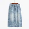 Nova Saia Jeans Reta Jacquard Estilo Chinês Festival Qingming - Modelo de Alta Qualidade 2026 Emagrecedora Midi 776