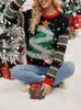 Comércio Exterior Transfronteiriço Outono e Inverno 2026 Novo Estilo Europeu e Americano Gola Redonda Árvore de Natal Papai Noel Lantejoulas Tricô Suéter para Mulheres