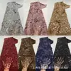 Novo Tecido de Renda Luxuoso da Moda EAU Dubai com Lantejoulas e Miçangas Bordadas à Mão Prateadas para Vestidos de Casamento
