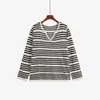Roupas femininas plus size, suéter de tricô listrado estiloso com recortes para mulheres, top soltinho para senhoras plus size outono 2026 25035