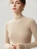 Suéter 100% caxemira pura para mulheres, gola alta discreta, base de tricô slim fit, cor sólida, camada interna quente para outono e inverno