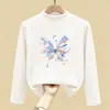 Camada de base estilosa com forro de fleece para meninas, coleção outono/inverno 2026, nova blusa infantil de manga longa, camiseta de bebê