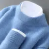 Suéter 100% lana pura para hombre, cuello semi-alto, jersey de negocios engrosado, suéter base de punto suelto de manga larga, cachemir