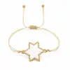Pulseira Tecida com Contas de Estrela de Cinco Pontas para Mulheres Cordão Branco e Dourado Ajustável Doce Fresca Ornamento de Lembrança de Viagem