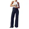Amazon Transfronterizo Transfronterizo 2024 Mujer Holgado Talla Grande Casual Lavado Botón Pierna Ancha Pantalones Jeans Micro-elásticos Mujer