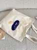 Bolsa Tote de Lona Estampada com Letra Simples E131, Bolsa de Ombro Grande para Estudante, Bolsa de Mão de Lona
