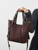 Bolsa Tote Feminina de Couro Genuíno, Nova Bolsa de Ombro Transversal em Couro Fosco, Versátil para o Dia a Dia, Bolsa Grande Simples Estilo Cesta