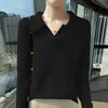 Suéter feminino de malha cor sólida, gola polo estilo coreano, outono-inverno 2026, novo, justo, versátil, top de manga longa
