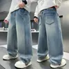 Calça Jeans Infantil Masculina Nova Estilo Primavera e Outono Tamanhos Médios e Grandes Calça Larga Solta Menino Marca Tendência Reta Casual Longa Roupa de Outono Tendência