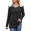 Comercio Exterior Transfronterizo Europeo y Americano de Amazon 2025 Otoño e Invierno Nuevo Estilo Camiseta de Manga Larga Holgada de Cuello Redondo con Color de Contraste Parte Superior Cepillada para Mujer