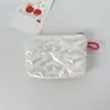 Ins Acolchado Corazón Plateado Linda Cartera para Monedas Pu Color Brillante Bolso Portátil para Cosméticos Cable de Datos Tarjeta de Transporte Bolso para Cosméticos