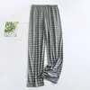 Pijama 100% Algodão Calça Masculina Primavera e Outono 2025 Novo 100% Algodão Solta Tamanho Grande Xadrez Alta Qualidade Roupa de Fora Calça de Casa