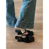 Sandalias de cuña estilo francés con punta cuadrada y lazo para mujer, nuevo modelo de verano 2025, estilo de hada, adecuadas para combinar con vestidos, con una sola tira y tacón alto, para uso en exteriores