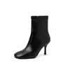 Botas Elásticas Super Stretch Femininas Botas Emagrecedoras Outono Novo Bico Quadrado Zíper Lateral Salto Fino Salto Alto Botas Femininas Botas Elásticas de Cano Curto Botas Femininas Únicas