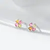 Brincos de Flor de Trevo de Quatro Folhas com Turmalina em Prata de Lei S925 Nalan, Brincos de Flor com Design de Nicho Exquisito e Simples M07925