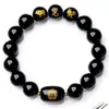 Pulsera de Obsidiana Negro Dorado para Mujer, Año del Caballo Zodiacal, Tres Signos Zodiacales, Pulseras de los Doce Zodiacos, Pulseras de Cuentas Budistas para Hombre al por Mayor