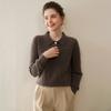 Outono e Inverno 100% Caxemira Pura Torcido Retrô Manga Longa Gola Lapela Tricô Feminino Macio Gola Polo Casual Suéter Europeu e Americano