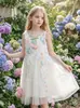 Vestido de Verão 2026 Novo Atacado para Meninas com Bordado Tulipa, Vestido Regata Princesa de Tule, Inclui um Chapéu de Palha