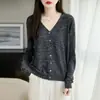 Cárdigan de Punto con Cuello en V de Lino para Mujer Nuevo Estilo Primavera y Verano 2026 Hilo de Colores Holgado y Versátil Chaqueta de Punto Fina con Protección Solar para Mujer