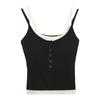 Camisola de Color Contrastante con Botones de Modal Cero Carbono para Mujer Aspecto Adelgazante Doble Tirante Falso Dos Piezas Ropa Interior Base