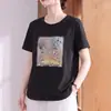 Nueva moda de verano casual moderna camiseta estampada de manga corta con cuello redondo para madres, top elegante y holgado que estiliza