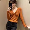 Suéter de Punto Retorcido con Cuello en V de Estilo Coreano de Alta Gama, Manga Larga, Corte Holgado, Adelgazante, para el Trabajo, Oculta Imperfecciones, Top para Mujer, Nuevo Otoño 2026