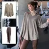 Top de Yoga Camiseta Deportiva de Secado Rápido para Mujer, Largo Holgado, Ropa Fitness Adelgazante, Tallas Grandes para Mujeres Curvilíneas, Cubre Ropa con Capucha para Correr