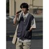Ropa de Trabajo Retro Japonesa de Primavera y Otoño Falsa de Dos Piezas Chaleco Holgado Camisas de Manga Corta para Hombres y Mujeres Camisas y Chaquetas de Media Manga de Moda