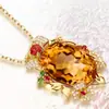 Collar con Colgante de TikTok Live Chapado en Oro de 24k con Colgante de Citrino de Imitación Color Turmalina Amarilla Colgante de Flor Tesoro