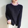 Cardigan Tricotado de Lã Penteada Nova Outono e Inverno 2025 com Gola Cogumelo, Bordado de Rosas, Solto, Macio, Encerado, Top para Mulheres