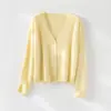 Cardigã de malha com gola V, lã de caxemira e seda, contagem 28, cor nuvem de fufu de leite, angorá, feminino, 26, peça de outer wear de outono