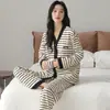 Nuevos Pijamas de Otoño e Invierno para Mujer, Manga Larga, Pantalón Largo, Cárdigan, Dulce y Lindo, Gama Alta, Se Puede Usar Afuera, Conjunto para Estar en Casa