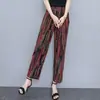 Pantalones de algodón y seda para mujeres de mediana edad y mayores, estilo fino de verano, talla grande, pantalones tipo harén holgados, pantalones cortos para usar al aire libre, pantalones casuales para madres