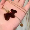 Colar de Pônei de Veludo Cor de Café para Mulheres, Corrente de Suéter Puxável com Pedra Olho de Tigre para Outono e Inverno, Acessório de Design Nichado