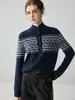 Novo suéter feminino de cashmere puro para outono e inverno, padrão Fair Isle, gola alta fina espessa, camada interna quente, suéter de tricô
