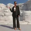 Moda Transfronteriza Europea y Americana Estilo Primavera y Otoño Elegante Talla Grande para Mujer Cardigan de Manga Larga Conjunto Casual de Dos Piezas Color Sólido